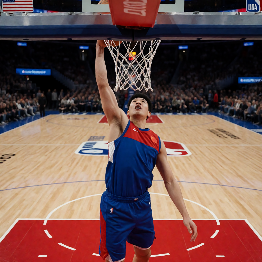 篮球运动员扣篮瞬间，展现NBA赛场的高竞技水平